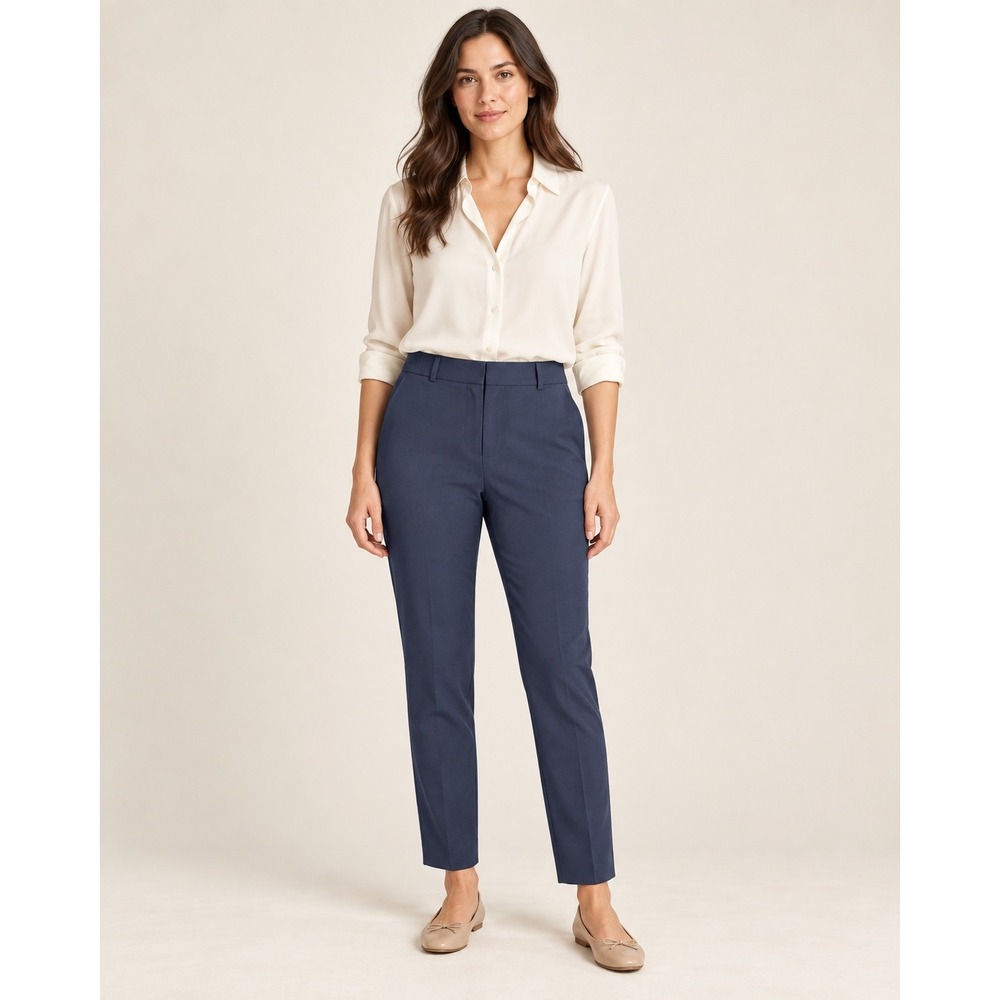 Banana Republic Women Ryan Slim Straight Pants 10P Navy Blue Wool Blend Career